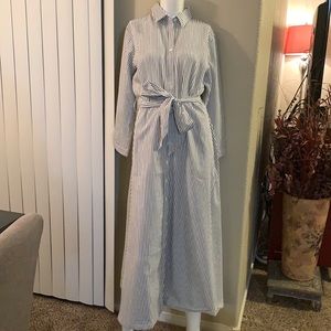 Strip long sleeve belted dress